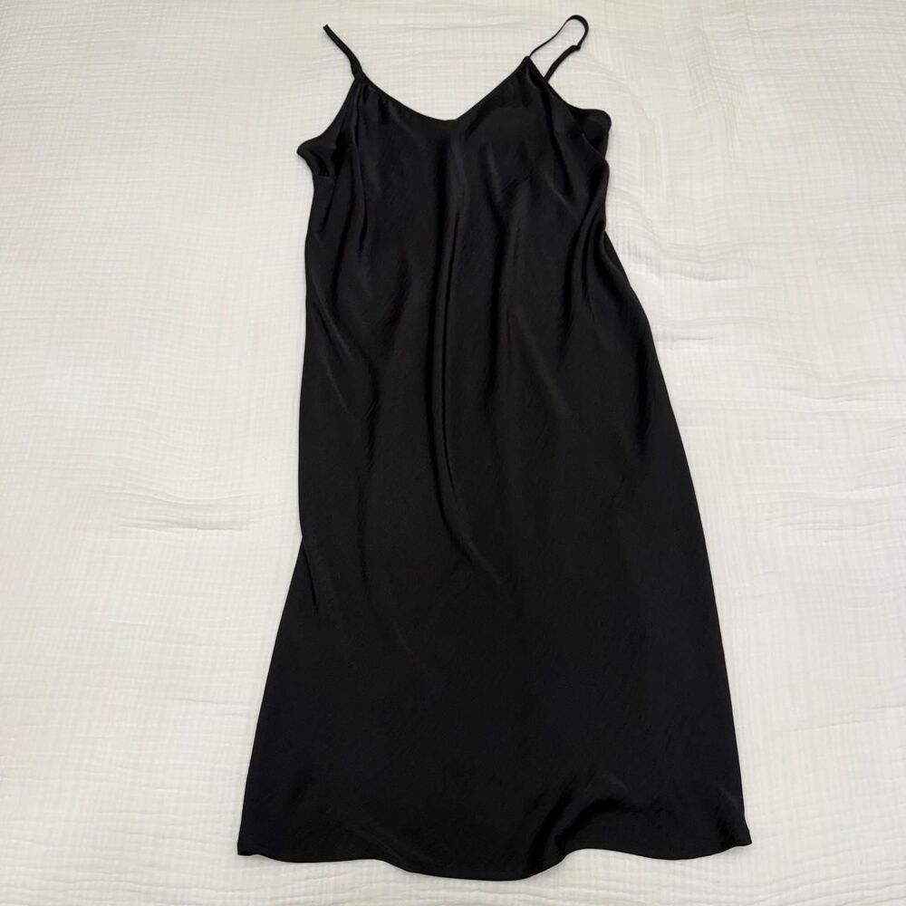 a new day black satin slip midi dress